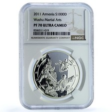 Armenia 1000 dram Wushu KM-201 Martial Arts Sports PF 70 NGC silver coin 2011