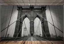 Black and White Brooklyn Bridge Wallpaper Mural. New York City Theme Decor NYC