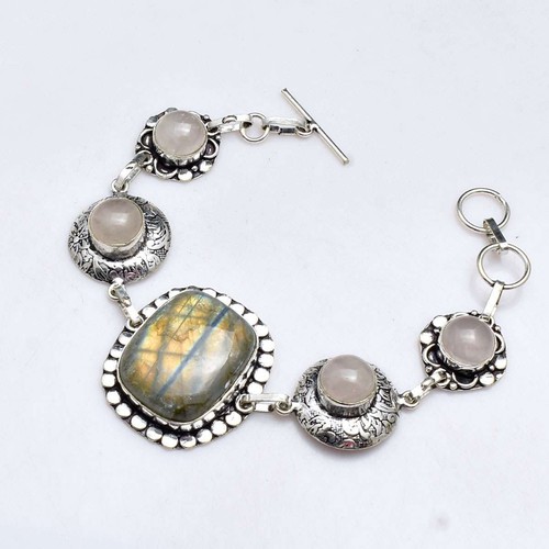 Labradorite Rose Quartz Gemstone Ethnic Bracelet Jewelry 23 Gms AB 89870