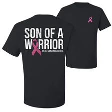 Son of A Warrior Breast Cancer Ribbon Front and Back Men Graphic TShirt