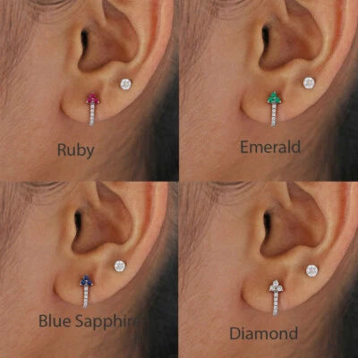 14k Gold Trio Natural Ruby, Emerald, Sapphire & Diamond Half Hoop Stud Earrings - Image 1 of 4