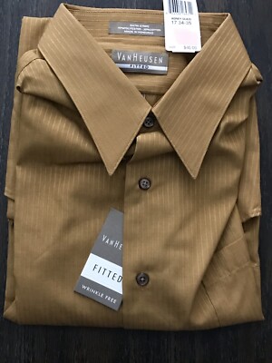 Van Heusen Oxford Mens Gold Brown Dress Shirt 17 / 34-35 | eBay