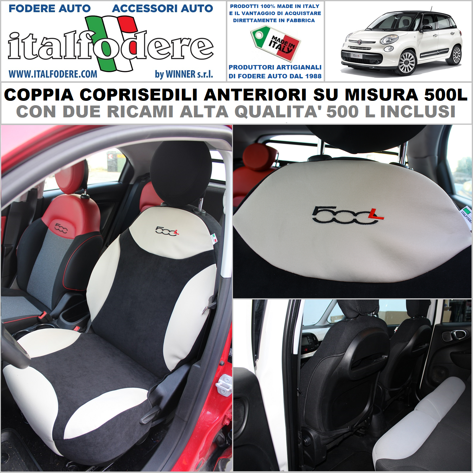 COPPIA COPRISEDILI Fiat 500 SU MISURA Fodere Foderine ANTERIORI Tessuto Cordura - Foto 6