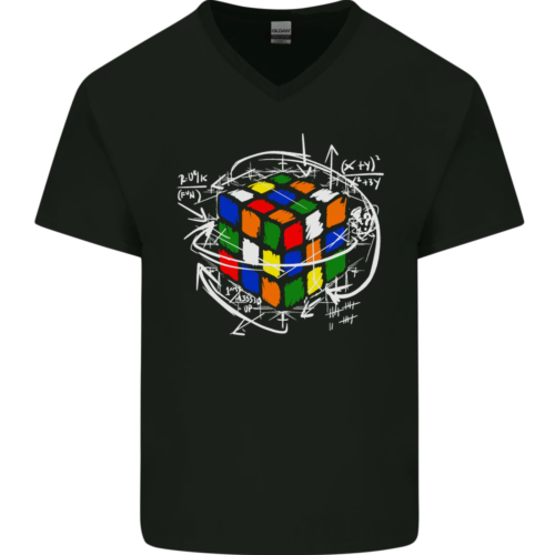 Rubix Cube Equation Funny Jigsaw Puzzle Enigma Mens V-Neck Cotton T-shirt - Picture 1 of 37