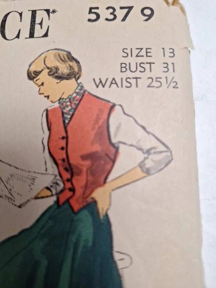 Skirt Weskit Vest Jr 13 25 1/2" W Advance 5379 Sewing Pattern Cut VTG 40s Gored - Image 3 of 4
