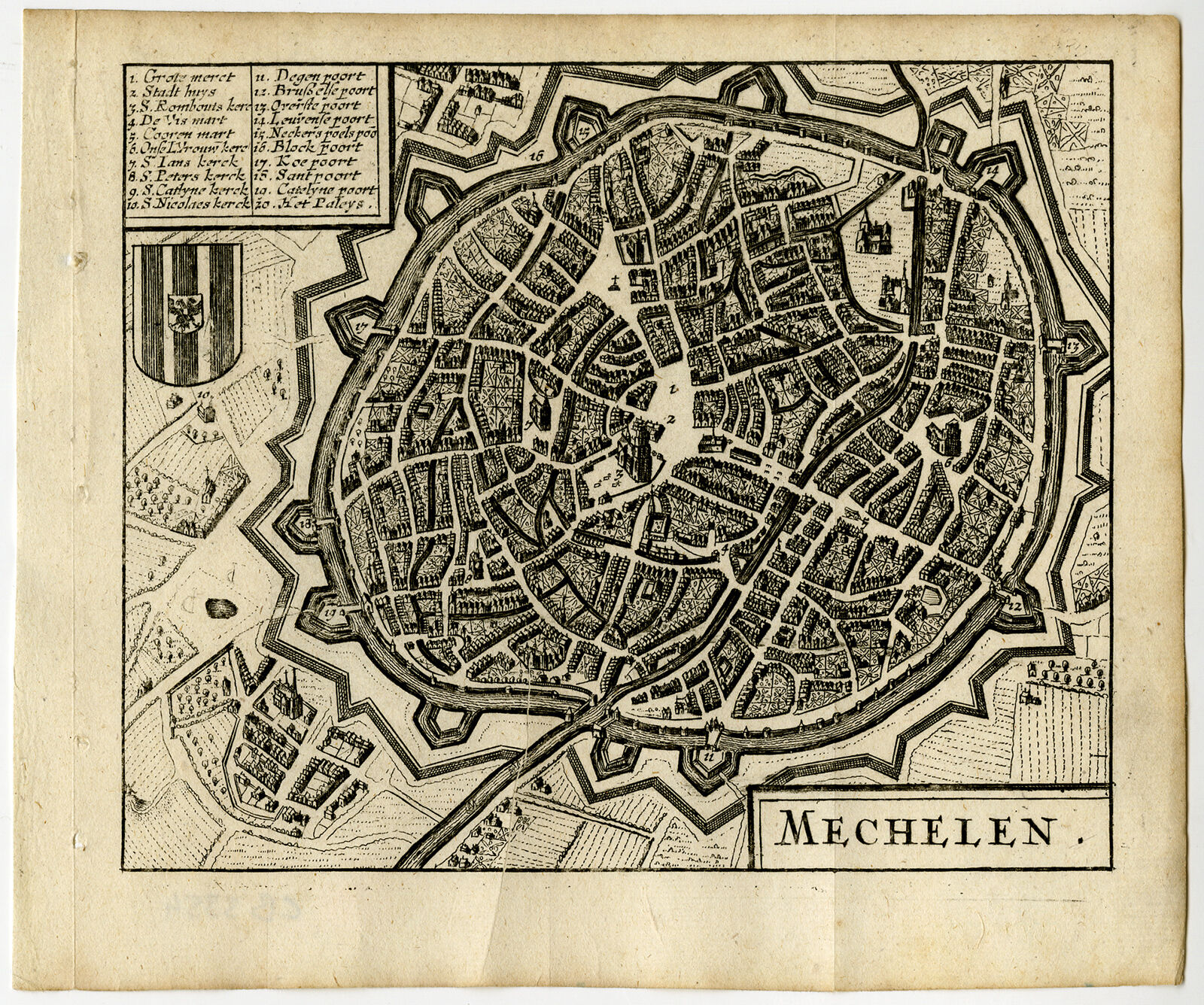 Antique Map-MECHELEN-MALINES-BELGIUM-Guicciardini-1660