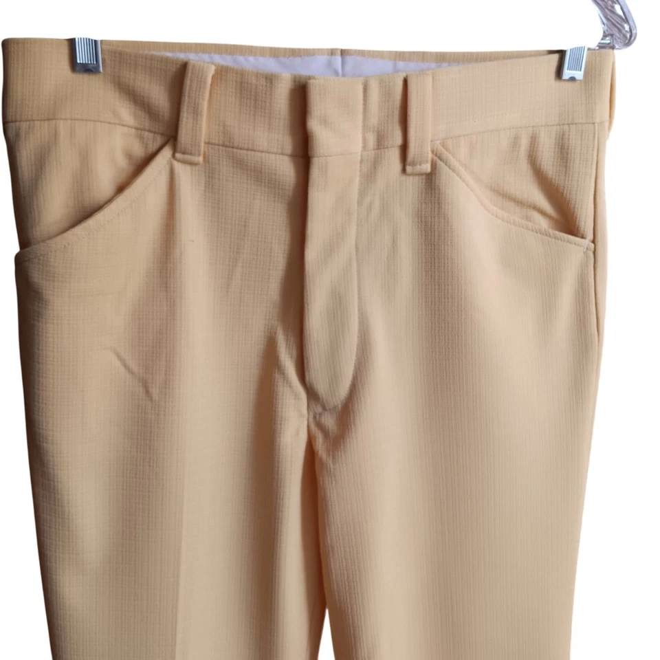 32x31 Vintage 1970's Mens Yellow Textured Polyester Dress Pants Flare Bootcut - Image 3 of 4