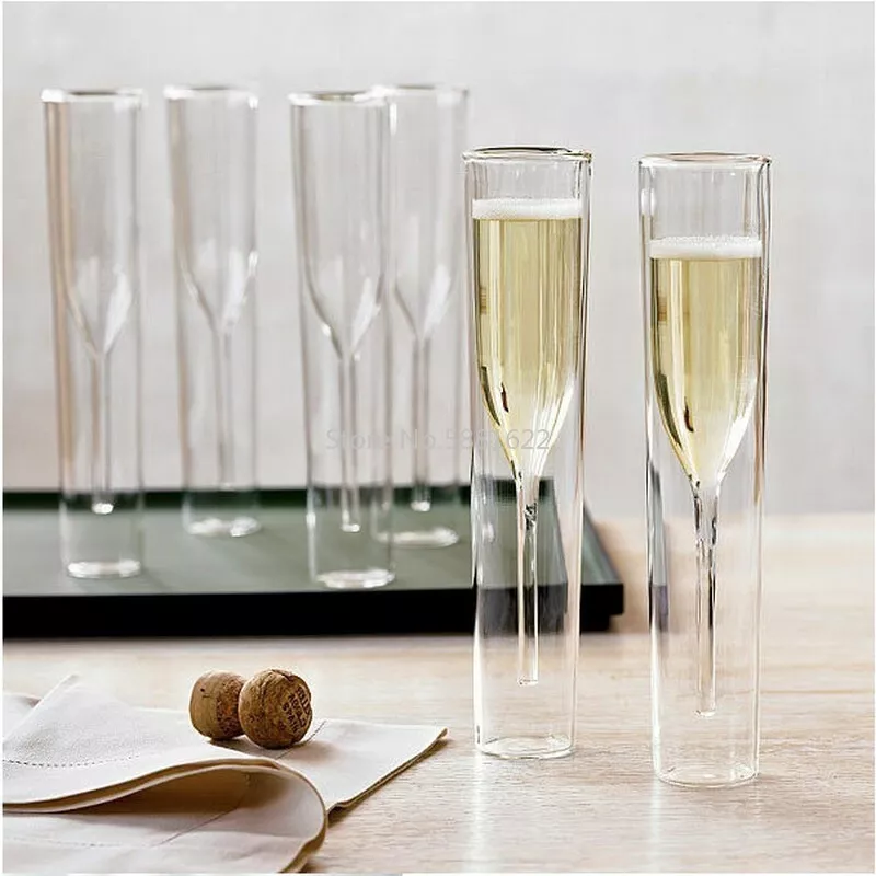 Champagne Glass Double Wall Stem Flutes Bubble Wine Goblet 115ml Wedding Party