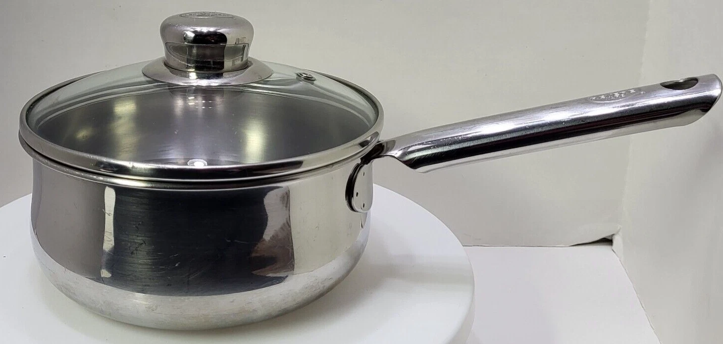 Revere Ware 1.5 QT Silver Sauce Pan Pot Copper Bottom with Clear Vent Lid SX 02f