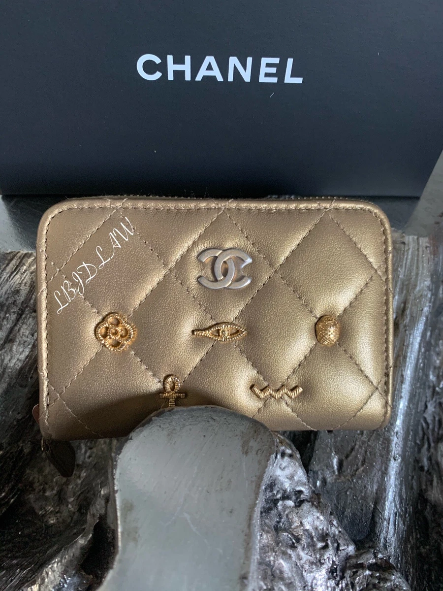 CHANEL 19A Gold O-Coin Purse Amulet Card Holder 2019 Cocodile Lucky Charms  NEW