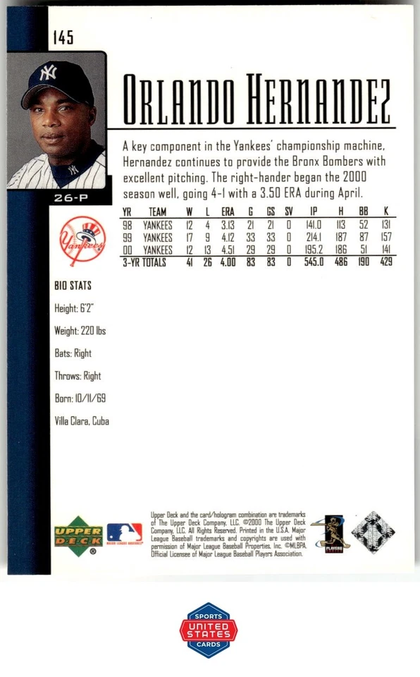 2001 Upper Deck #145 Orlando Hernandez - Image 2 of 2