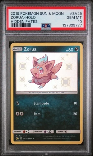 2019 POKEMON SUN & MOON HIDDEN FATES #SV25 ZORUA-HOLO PSA 10