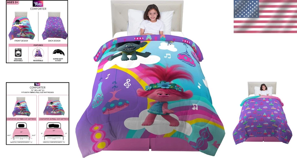DreamWorks Trolls World Tour Microfiber Comforter - Cozy Twin/Full Kids Bedding - Image 2 of 4