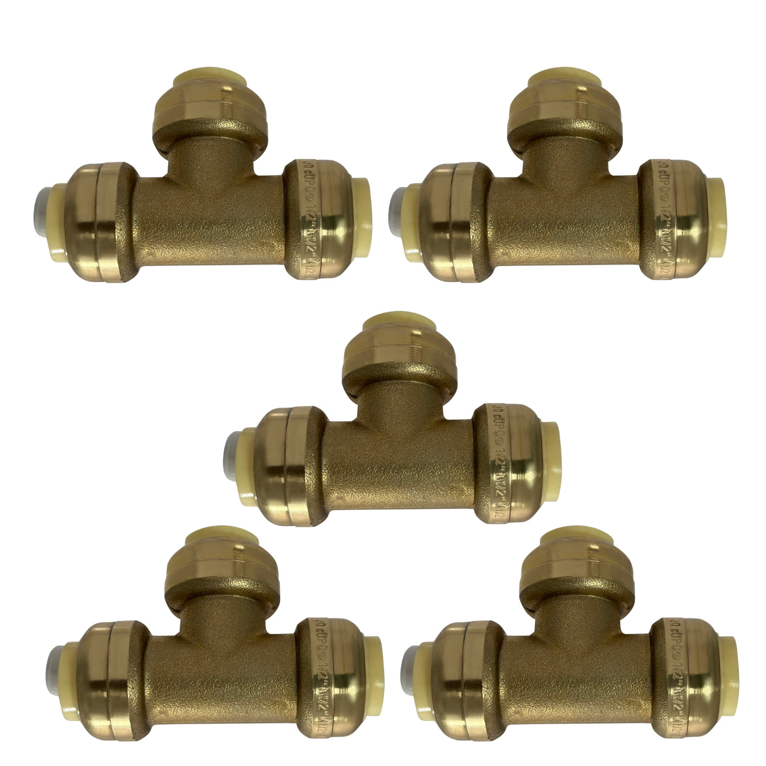 5 Pack XFITTING 1/2" Push Fit Tee Fittings, 1/2" Push to Connect Tee, Lead Free
