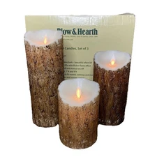 Plow & Hearth LED Flameless Woodland Pillar Candles Enchanted Forest LED 3 Pc