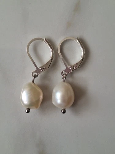 Tami's Jewelry Silver Earrings with White Baroque Pearls