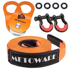  Off-Road Recovery Kit - 10 Ton Snatch Block + 20ft Tow Strap + D Ring Shackles