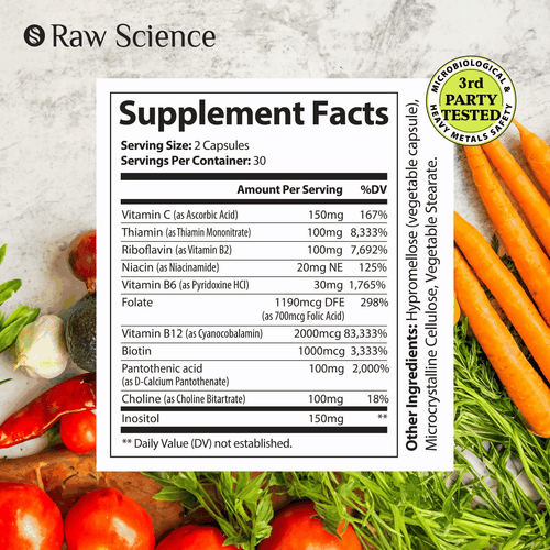Vitamin B Complex Capsules B Vitamins: B1 B2 B3 B5 B6 B7 B9 B12 Biotin Folic - Picture 4 of 9