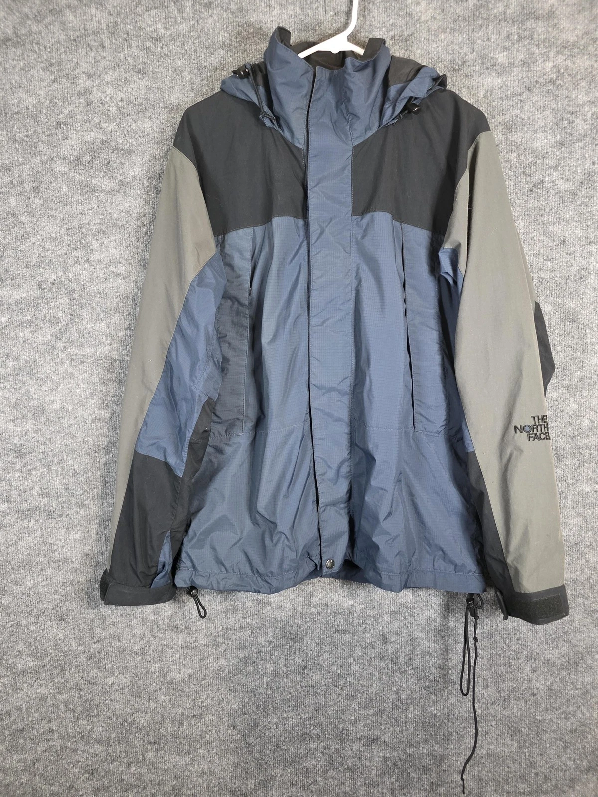 The North Face Jacket Mens Medium Blue Gray Hooded Rain Shell Windbreaker 87096