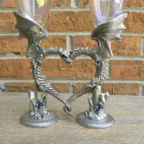 Pewter Dragon Heart Champagne / Toasting Flutes - Picture 2 of 14