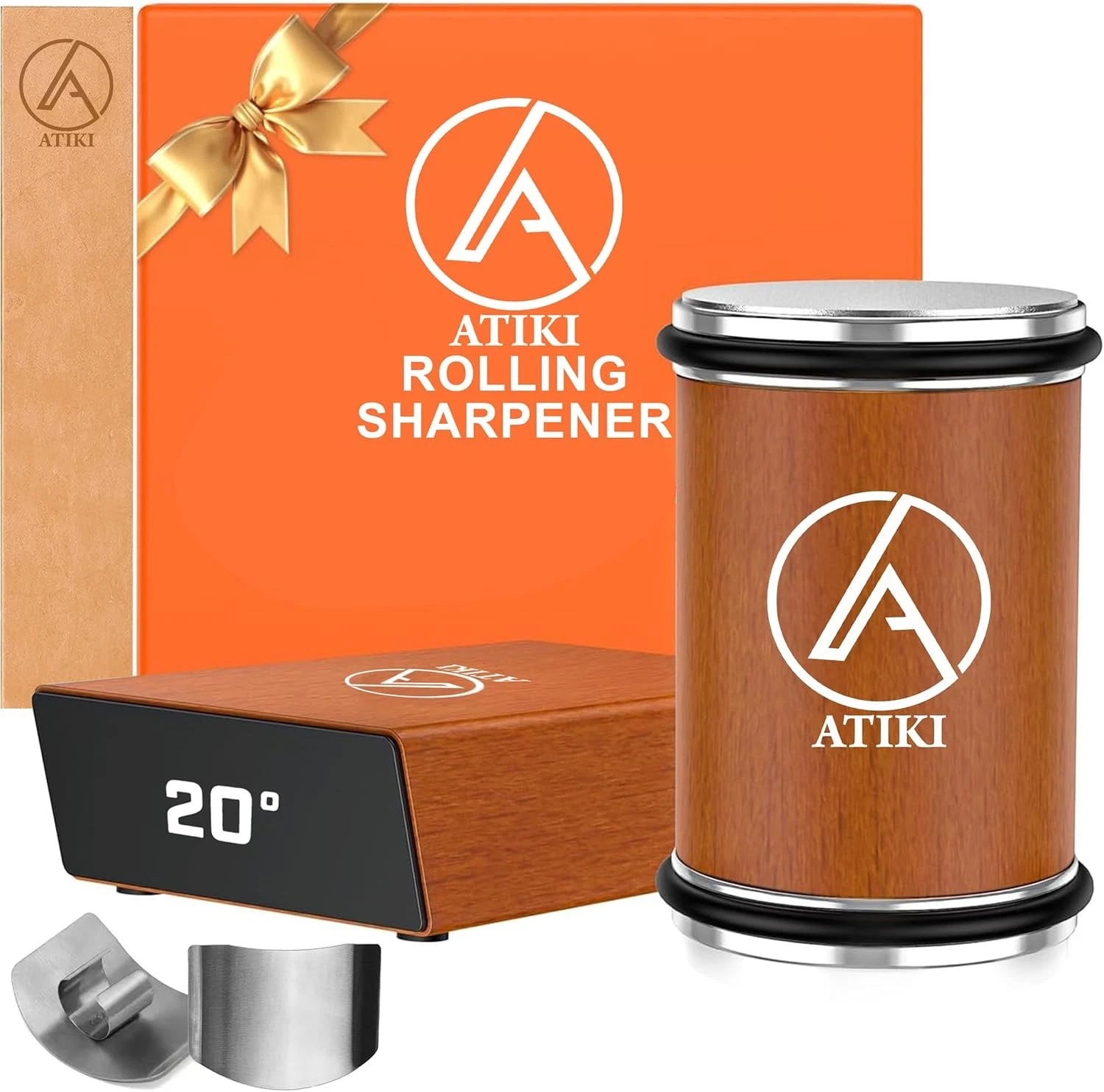 ATIKI Rolling Knife Sharpener with Finger Guard, Diamond & Ceramic Discs, 15°/20