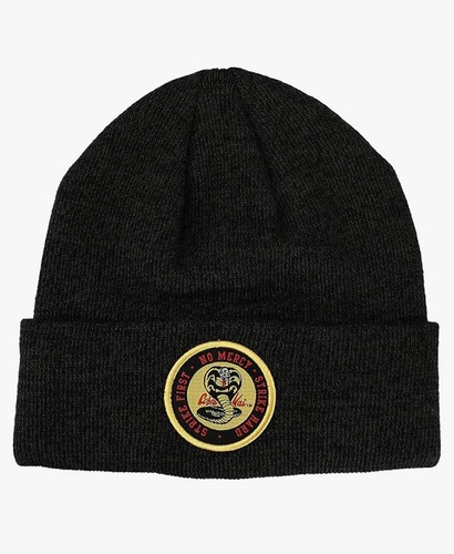 Cobra Kai Woven Embroidered Logo Patch Marled Acrylic Yarn Knitted Cuffed Beanie