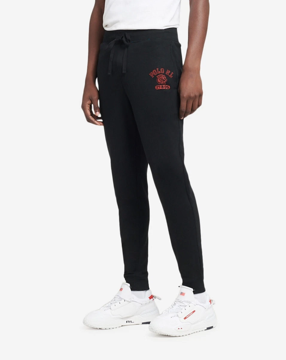 Mens Polo Ralph Lauren Brushed Fleece Joggers Black Red Sz