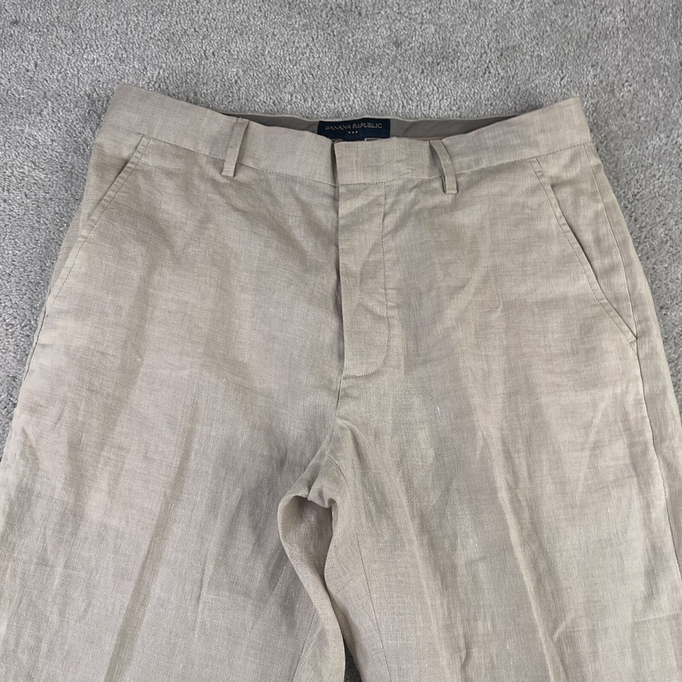 Banana Republic Pants Mens 33x30 Tan Khaki Linen Straight Leg Trousers