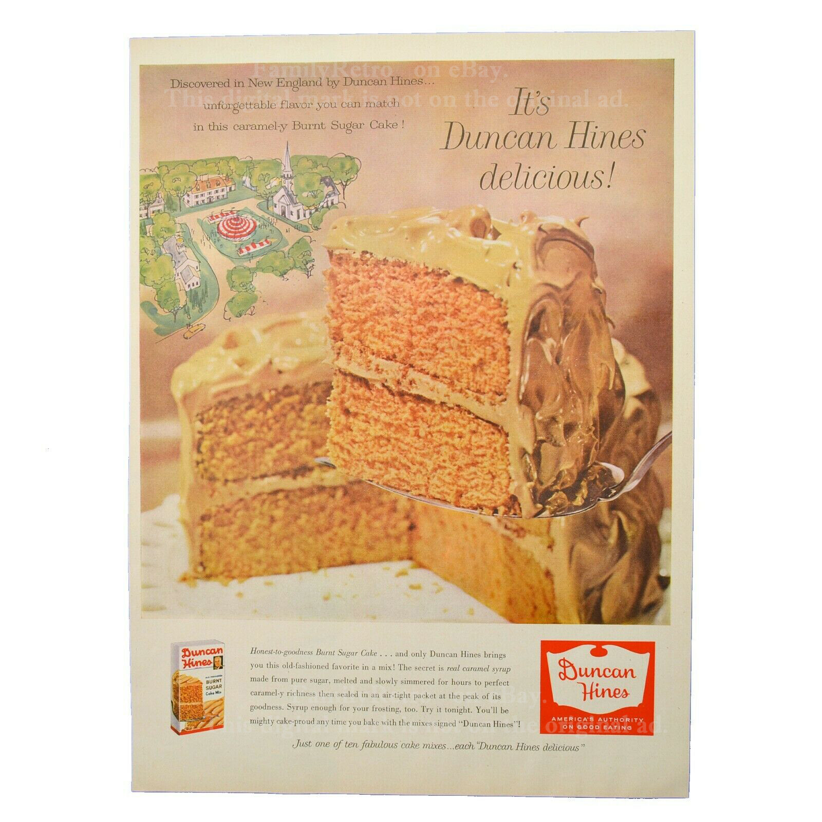 Duncan Hines Burnt Sugar Cake mix vintage 1957 McCall's magazine ad. eBay