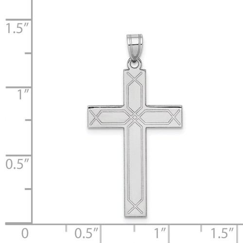 14k White Gold Solid Laser Etched Cross Pendant - Picture 3 of 3