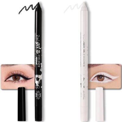 2Pcs Black & White Color Gel Glitter Eyeliner Pencils Set for Women Waterline...