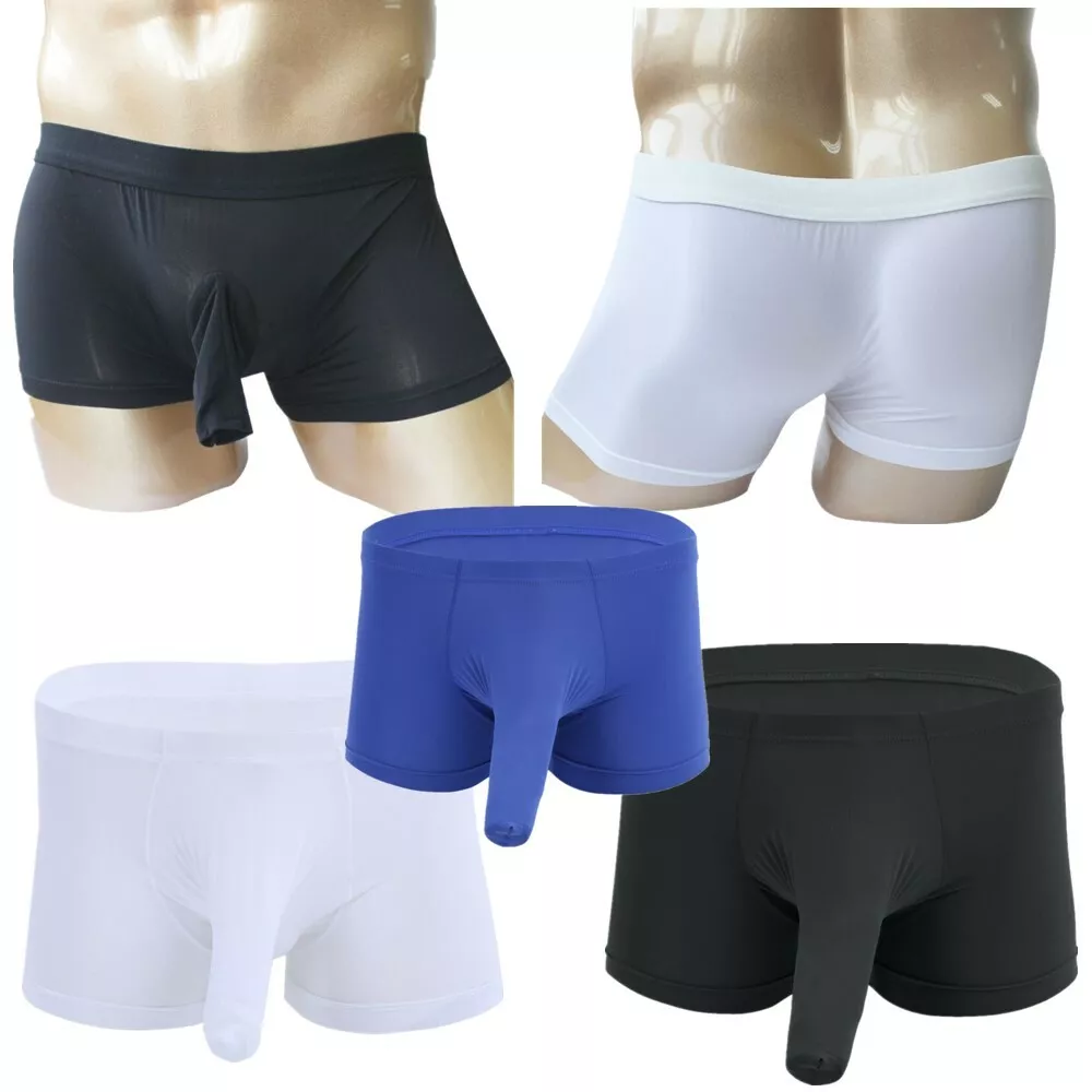 Men's Silky Boxer Briefs Long Sheath Sleeve Underwear Quick Dry Shorts  Lingerie