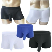 Men's Silky Boxer Briefs Long Sheath Sleeve Underwear Quick Dry Shorts Lingerie