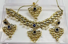 Indian, Bollywood Wedding Jewelry Set Necklace, Pierced Earrings, Tikka/Kundan