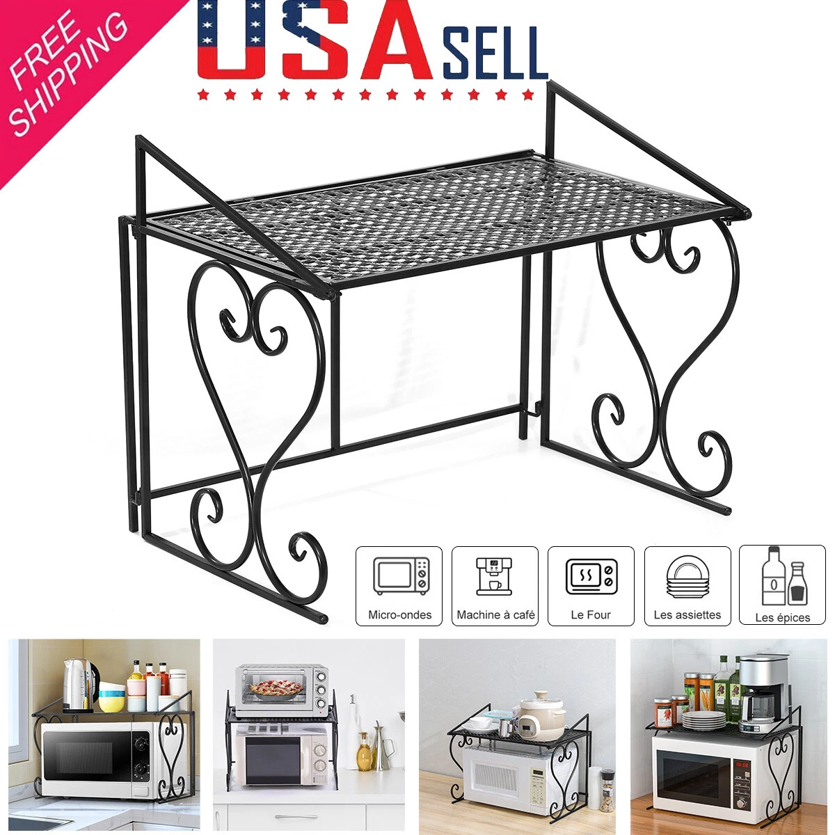 Metal Shelf Microwave Oven Rack Kitchen Organizer Counter Cabinet Storage Sturdy