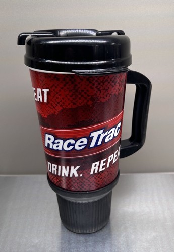 34 OZ. Red RACE TRAC THERMO SERV INSULATED TRAVEL MUG - Made in the USA!