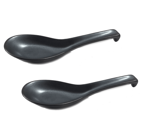 SET of 2 Japanese Ceramic Soup Spoons with Hook Metallic Gray Made in Japan - Picture 1 of 3