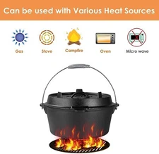 Dutch Oven Pot w/Lid 13.2 Quart Cast Iron Dutch oven Dual Function for Camping