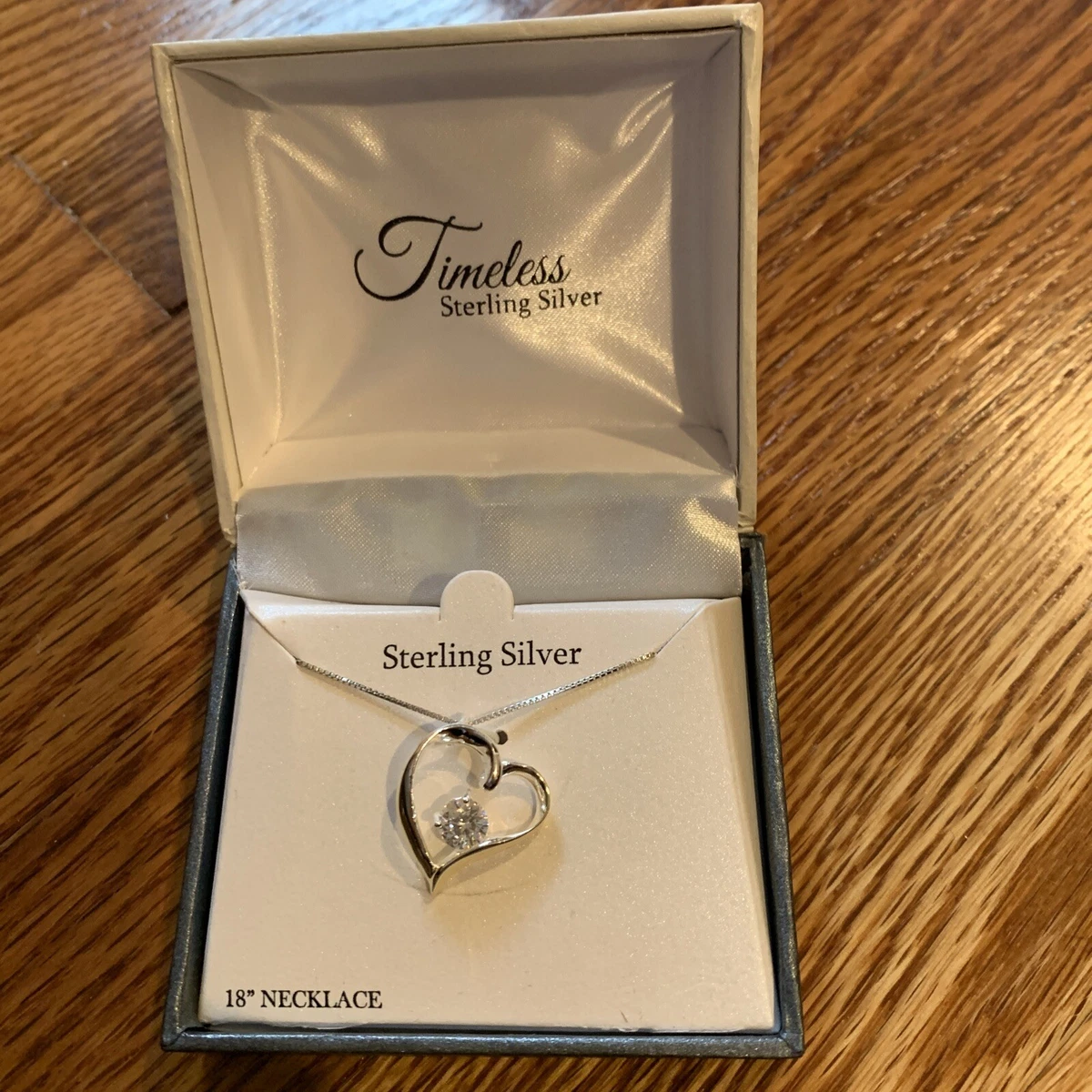 NEW Timeless Sterling Silver Necklace With Heart Pendant And Crystal