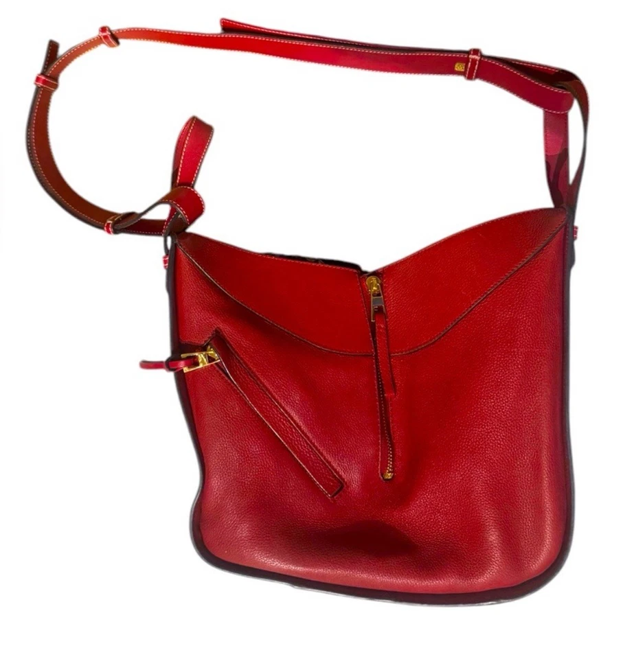 Auth LOEWE Hammock Bag Red Grained Leather Small 2way Satchel Handbag - Image 4 of 4