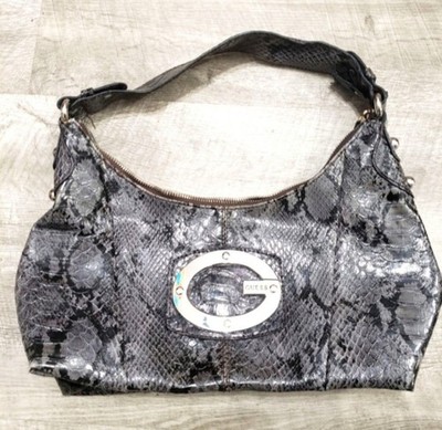 Vintage Y2K Guess Snakeskin Print Medium Size Purse in Grey & Black