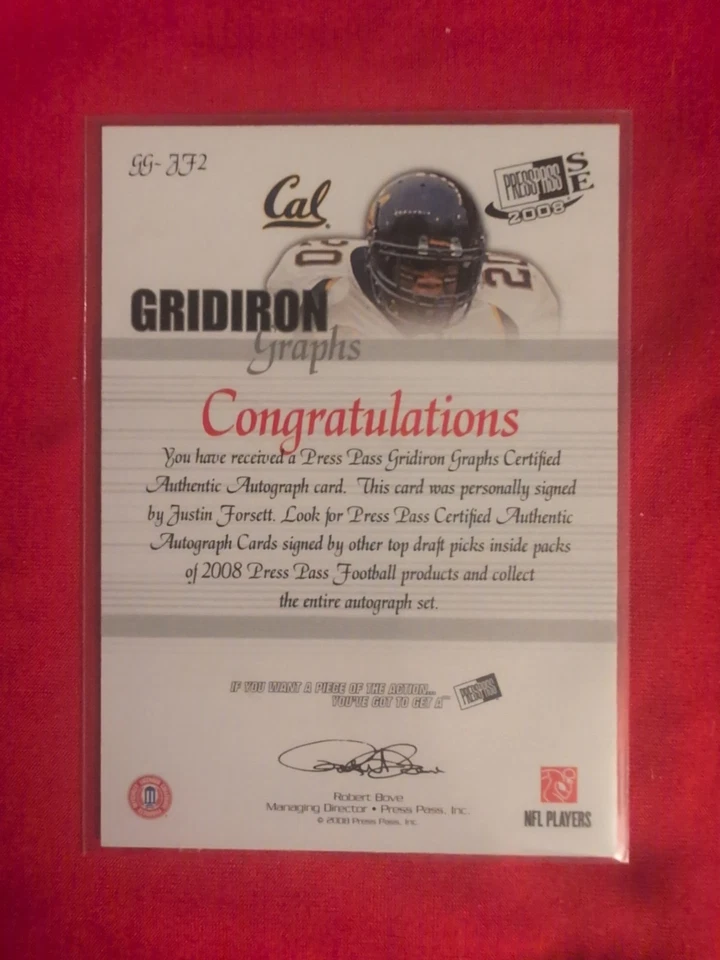 2008 Press Pass SE - Gridiron Graphs Justin Forsett #GG-JF2 (AU, RC) - Image 2 of 2