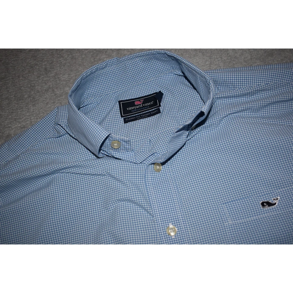Vineyard Vines Dress Shirt Whale Mens Size Medium Performance Nylon Blue Plaid - Image 4 of 4