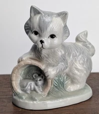 Vintage Artmark Gray Cat & Mouse Figurine Ceramic Japan