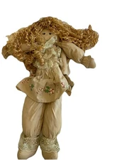 VTG Rag Doll Angel Christmas Quilted Treasures Natural Shelf Raffia Hair 