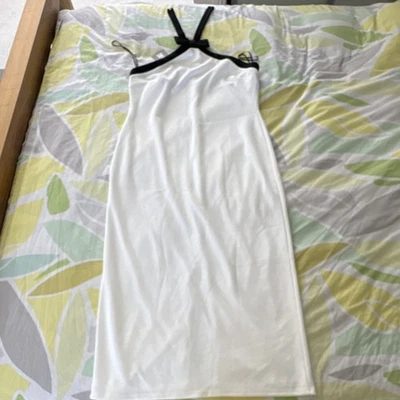 River Island White Halter Slip Midi Dress Black Bow Zip UK 16 - Image 1 of 4