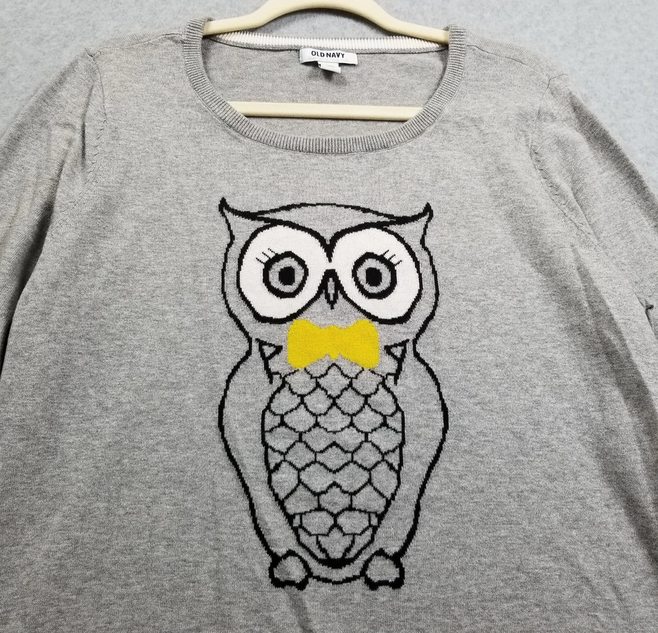 Old Navy Sweater Women’s 1X Plus Gray Owl Long Sleeve Scoopneck Stretch Pullover - Image 2 of 4
