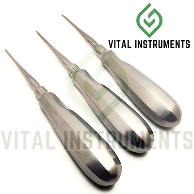 Set of 3 Luxating Root Elevators Curved 2mm Stainless CE Dental Instruments