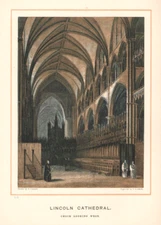 Antique Engraving 1895 Lincoln Cathedral Choir View West Color Plate