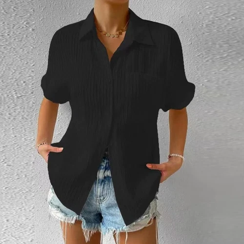 Summer Womens Tunic Shirts Ladies Short Sleeve Button Down Blouse Tops T Shirts - Photo 16/38